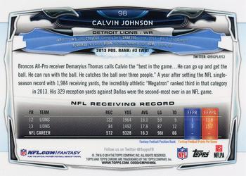 2014 Topps Chrome #98 Calvin Johnson Back