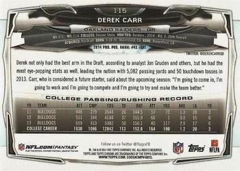 2014 Topps Chrome #115 Derek Carr Back