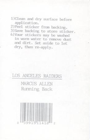 1990 Star-Cal Grid-Star Decals #NNO Marcus Allen Back