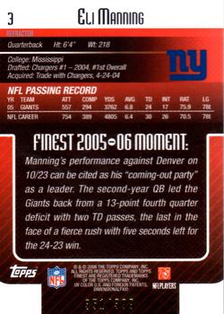 2006 Finest - Refractors #3 Eli Manning Back