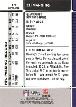 2007 Finest - Refractors #11 Eli Manning Back