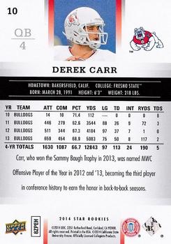 2014 Upper Deck Star Rookies #10 Derek Carr Back