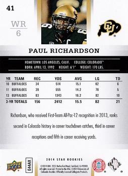2014 Upper Deck Star Rookies #41 Paul Richardson Back