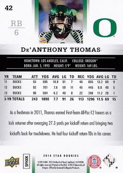 2014 Upper Deck Star Rookies #42 De'Anthony Thomas Back