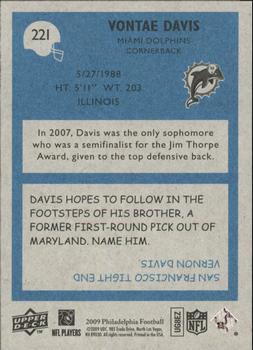 2009 Philadelphia #221 Vontae Davis Back