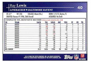 2009 Topps #40 Ray Lewis Back