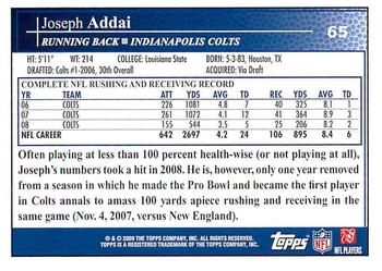 2009 Topps #65 Joseph Addai Back
