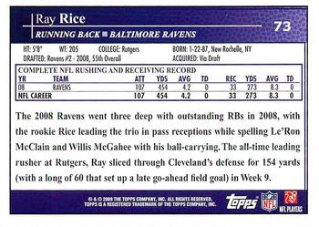 2009 Topps #73 Ray Rice Back