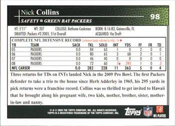 2009 Topps #98 Nick Collins Back