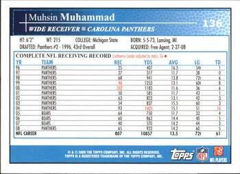 2009 Topps #136 Muhsin Muhammad Back