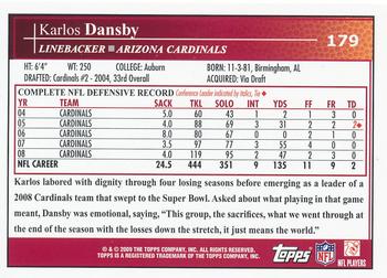 2009 Topps #179 Karlos Dansby Back