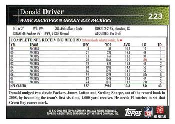 2009 Topps #223 Donald Driver Back