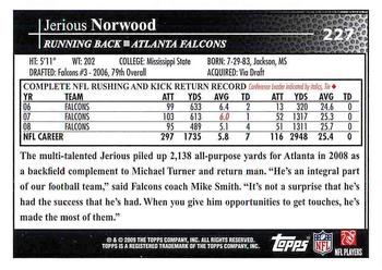 2009 Topps #227 Jerious Norwood Back