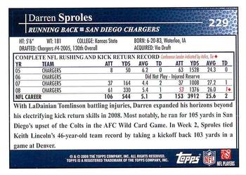 2009 Topps #229 Darren Sproles Back