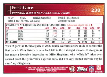 2009 Topps #230 Frank Gore Back