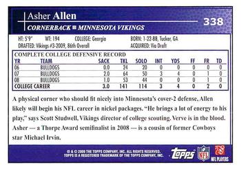 2009 Topps #338 Asher Allen Back