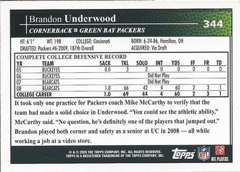 2009 Topps #344 Brandon Underwood Back