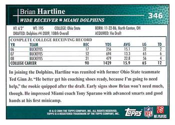 2009 Topps #346 Brian Hartline Back