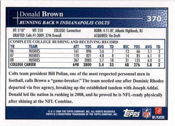 2009 Topps #370 Donald Brown Back