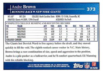 2009 Topps #373 Andre Brown Back