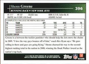 2009 Topps #396 Shonn Greene Back