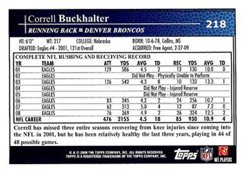 2009 Topps #218 Correll Buckhalter Back