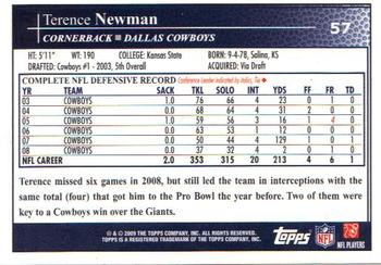 2009 Topps #57 Terence Newman Back