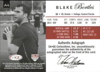 2014 SAGE Autographed - Gold #4 Blake Bortles Back