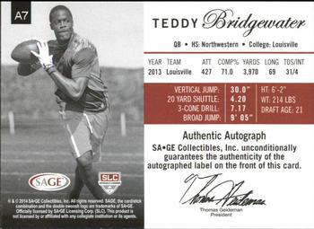 2014 SAGE Autographed - Gold #7 Teddy Bridgewater Back