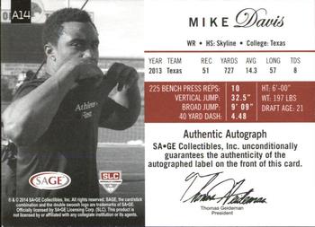 2014 SAGE Autographed - Gold #14 Mike Davis Back