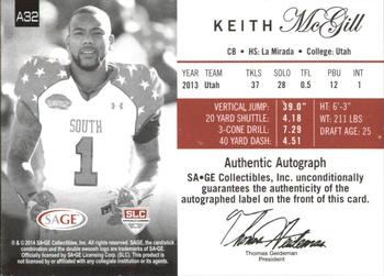 2014 SAGE Autographed - Gold #32 Keith McGill Back