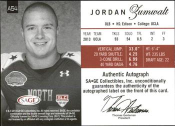 2014 SAGE Autographed - Gold #54 Jordan Zumwalt Back