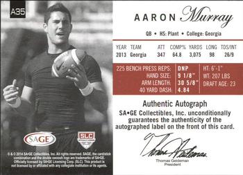 2014 SAGE Autographed - Platinum #35 Aaron Murray Back