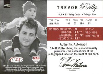 2014 SAGE Autographed - Platinum #40 Trevor Reilly Back