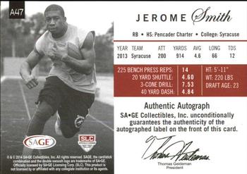 2014 SAGE Autographed - Platinum #47 Jerome Smith Back