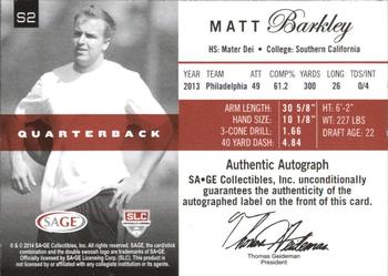 2014 SAGE Autographed - Sophomore Autographs Platinum #S2 Matt Barkley Back