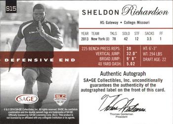 2014 SAGE Autographed - Sophomore Autographs Platinum #S15 Sheldon Richardson Back