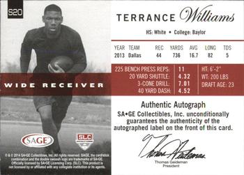 2014 SAGE Autographed - Sophomore Autographs Platinum #S20 Terrance Williams Back