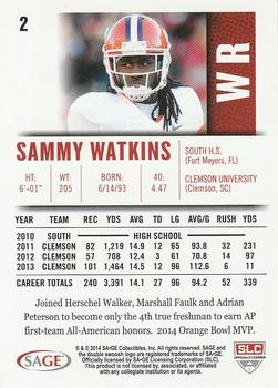 2014 SAGE HIT - Red #2 Sammy Watkins Back