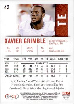 2014 SAGE HIT - Red #43 Xavier Grimble Back
