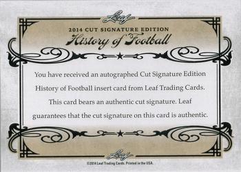 2014 Leaf Best of Football - History of Football Cut Signatures #NNO Tommy Nobis Back