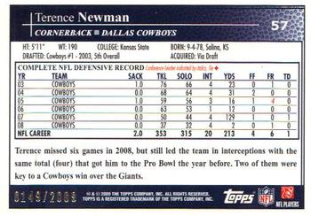 2009 Topps - Gold #57 Terence Newman Back