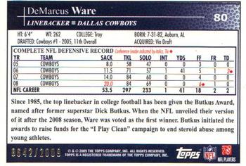2009 Topps - Gold #80 DeMarcus Ware Back