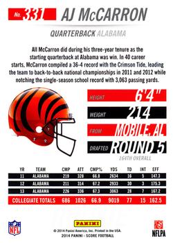 2014 Score #331 A.J. McCarron Back