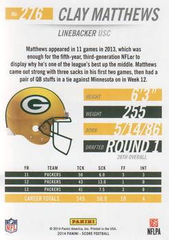 2014 Score #276 Clay Matthews Back