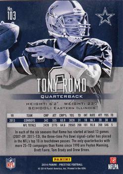 2014 Panini Prestige #103 Tony Romo Back