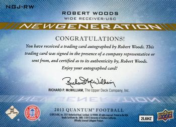 2013 Upper Deck Quantum - New Generation Autograph Jerseys Patch #NGJ-RW Robert Woods Back
