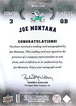 2013 Upper Deck Quantum - Signature Numbers #SN-JM Joe Montana Back