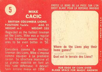 1958 Topps CFL #5 Mike Cacic Back