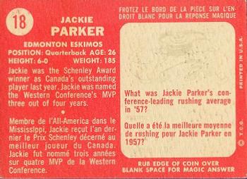 1958 Topps CFL #18 Jackie Parker Back